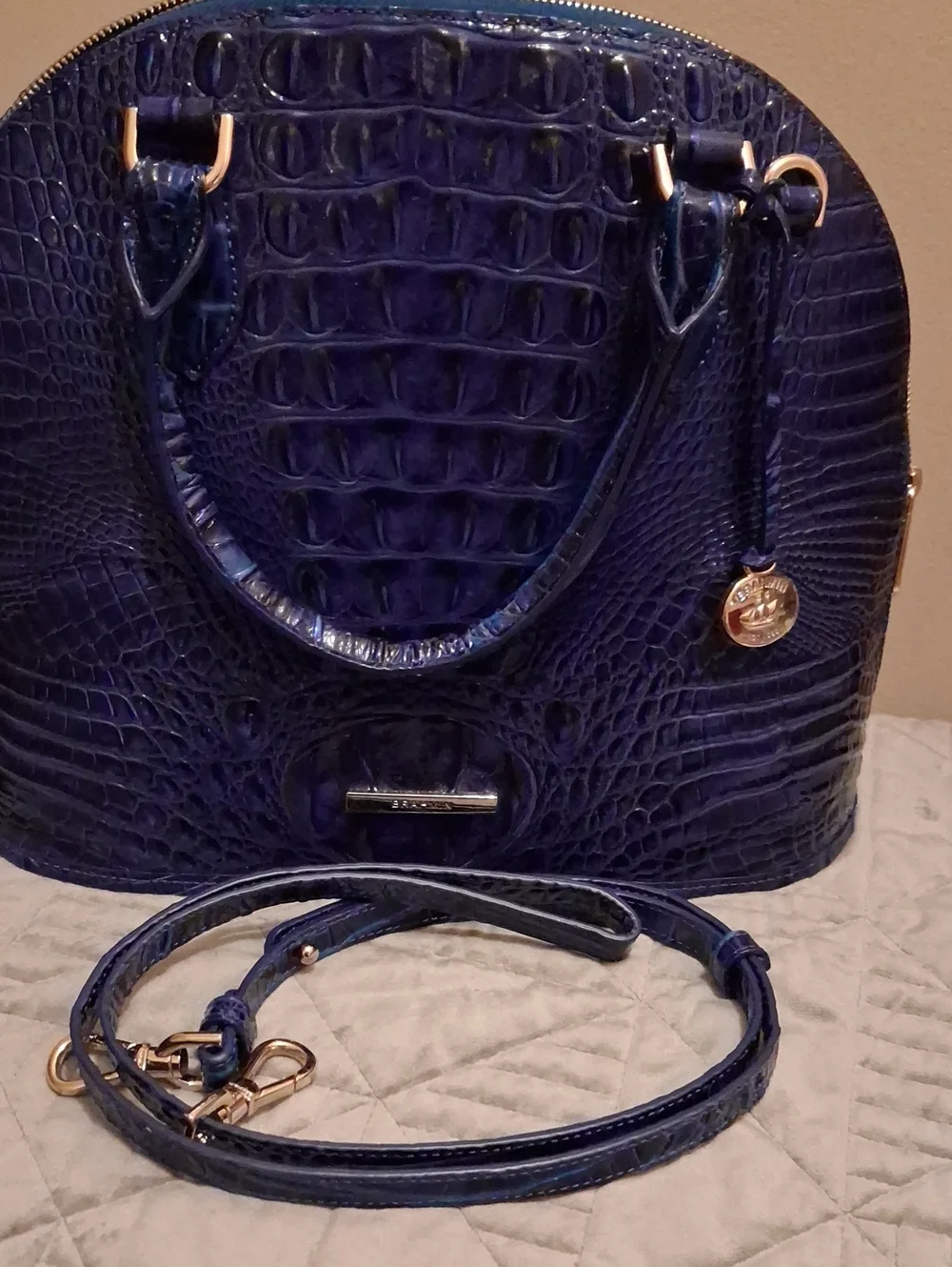 Brahmin Georgina Leather Satchel.deep Blue.12.5 W 9.5h 5.5 D